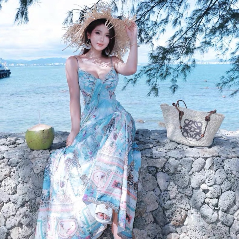 Elegant Blue Floral Maxi Dress